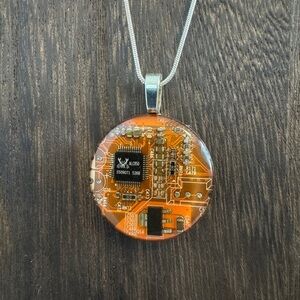 Orange Circuit Board Pendant Necklace